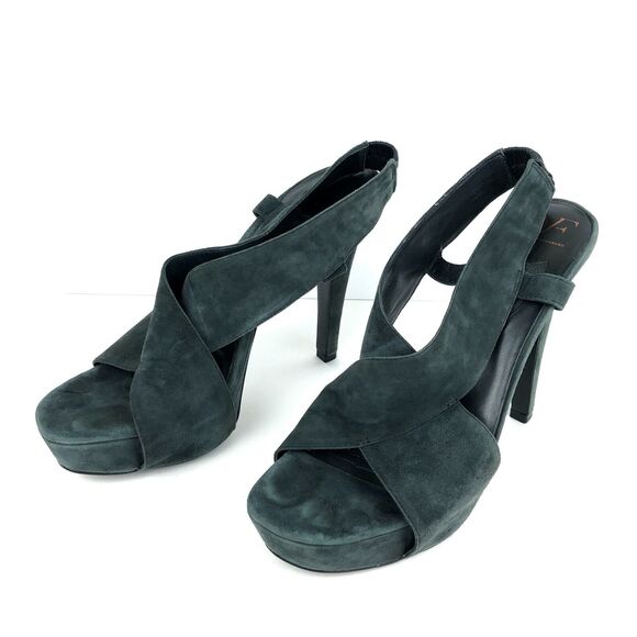 DVF Diane Von Furstenberg Zia Platform Sandals Gray Heels Suede Sz 9.5 Shoes - Picture 1 of 7